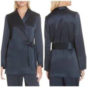 Nanushka Opium Satin Wrap Jacket Navy Blue Size XS